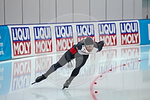 ISU European Speed Skating Championships. Athlete on ice. Classic speed skating or short track. Single race or team