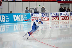 ISU European Speed Skating Championships. Athlete on ice. Classic speed skating or short track. Single race or team