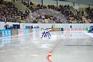 ISU European Speed Skating Championships. Athlete on ice. Classic speed skating or short track. Single race or team