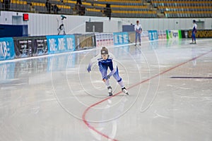 ISU European Speed Skating Championships. Athlete on ice. Classic speed skating or short track. Single race or team