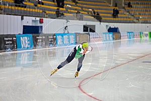 ISU European Speed Skating Championships. Athlete on ice. Classic speed skating or short track. Single race or team