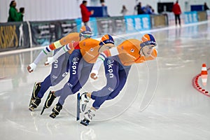 ISU European Speed Skating Championships. Athlete on ice. Classic speed skating or short track. Single race or team