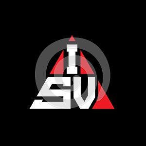 ISV triangle letter logo design with triangle shape. ISV triangle logo design monogram. ISV triangle vector logo template with red