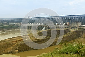 An overview of the dam of Itaipu Hydroelectric Power Plant, Foz do Iguacu, Brazil.