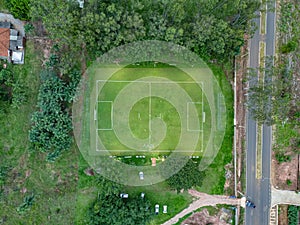 Itaja, Goias, Brazil - 04 16 2024: soccer game on green grass field