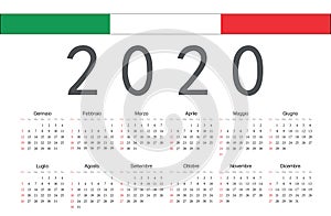 Italian 2020 year vector calendar