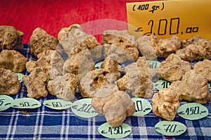 Italian alba white truffles with price tags