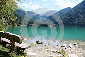 Italian alpine lake in Alto Adige area (Anterselva lake) photo