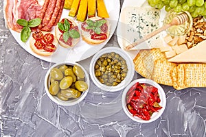 Italian antipasti wine snacks set. Antipasto catering platter