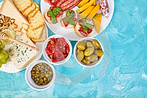 Italian antipasti wine snacks set. Antipasto catering platter