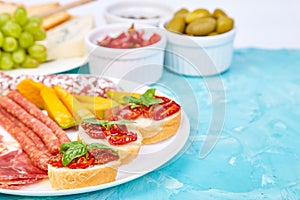 Italian antipasti wine snacks set. Antipasto catering platter