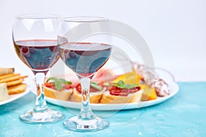 Italian antipasti wine snacks set. Antipasto catering platter