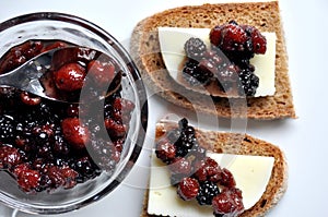 Italian appetizer: cheese and fruit chutney photo