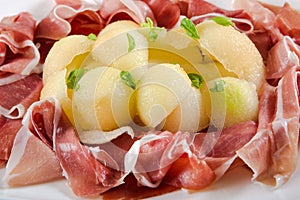 Italian appetizer, ham parma proscuitto with melon