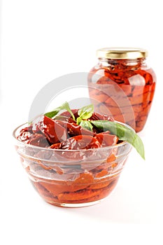 Italian appetizer - sundried tomato in bowl and glass jar