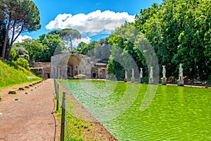 Italian archaeological site Villa Adriana or Hadrians Villa in the Serapeo Canapeo or Canopus area pool and temple in