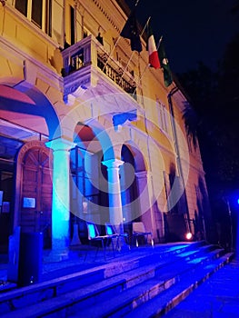 Italian  architecture arches doors columns  and windows in blue light