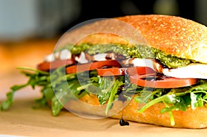 Italian Arugula and Pesto Hoagie close up