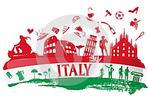 Italian background with silhouette symbol set