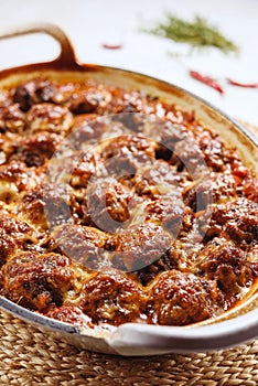 Italian beef meatballs in tomato sauce with mozzarella