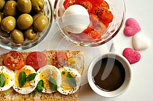 Italian breakfast with coffee and sandwich