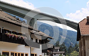 Italian Brenner Autobahn through little village