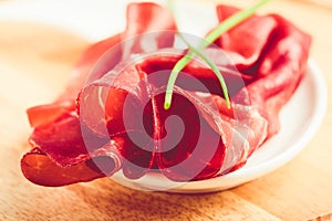Italian bresaola prosciutto -typical food made of cow meat