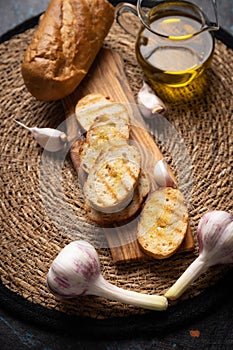 Italian bruschetta bread with garlic and olive oil