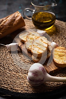 Italian bruschetta bread with garlic and olive oil