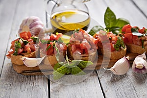 Italian bruschetta bread with tomato and basil