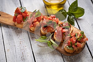 Italian bruschetta bread with tomato and basil