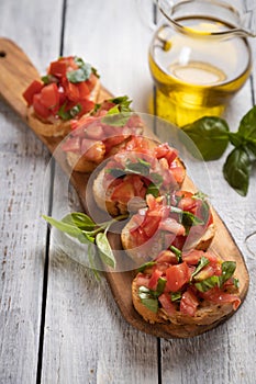 Italian bruschetta bread with tomato and basil