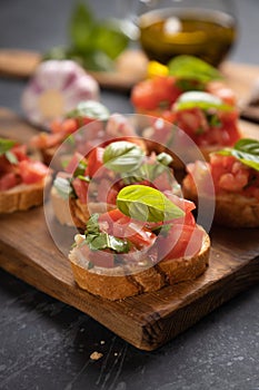 Italian bruschetta bread with tomato and basil