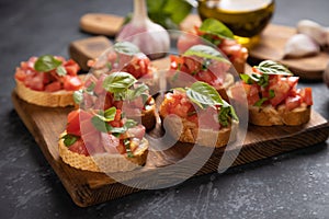 Italian bruschetta bread with tomato and basil