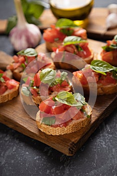 Italian bruschetta bread with tomato and basil