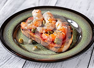 Italian bruschetta with shrimps