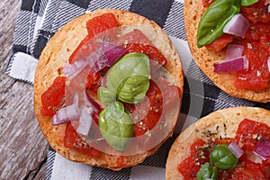 Italian bruschetta with tomato, onion and basil