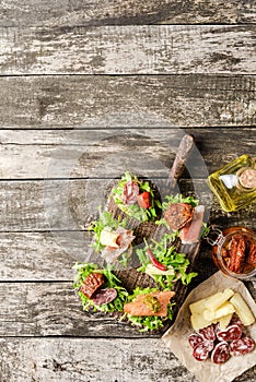 Italian bruschetta on wooden table