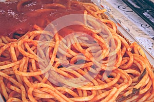 Italian Bucatini Pasta With Tomato Sauce
