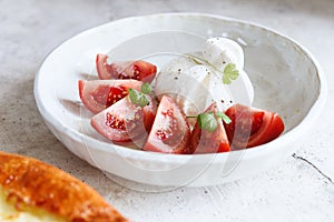 Italian burrata cheese with tomatoes and olive oil