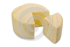 Italian caciotta cheese isolated on white