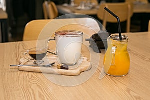 Italian Cafe Latte, with fresh Orange Juice