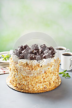 Italian cake with chocolate cannoli on top