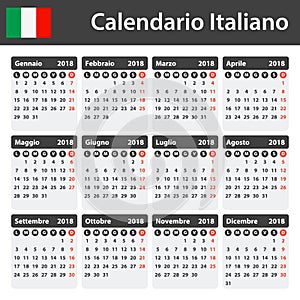 Italian Calendar for 2018. Scheduler, agenda or diary template. Week starts on Monday