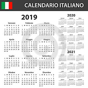 Italian Calendar for 2019, 2020 and 2021. Scheduler, agenda or diary template. Week starts on Monday