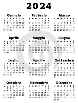 ITALIAN calendar for 2024 in black color. Printable, editable vector illustration for Italy photo