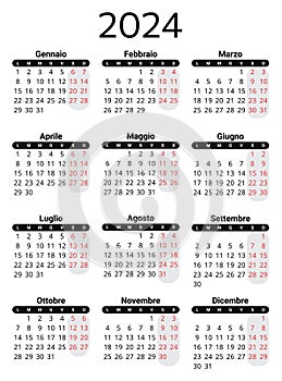 ITALIAN calendar for 2024. Printable, editable vector illustration for Italy photo