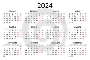 2024 italian calendar. Printable, editable vector illustration for Italy. 12 months year calendario photo