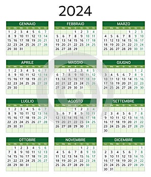 2024 italian calendar. Printable, editable vector illustration for Italy. 12 months year calendario photo