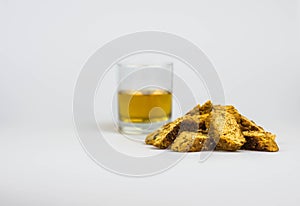 Italian cantucci and vin santo, isolated on white background